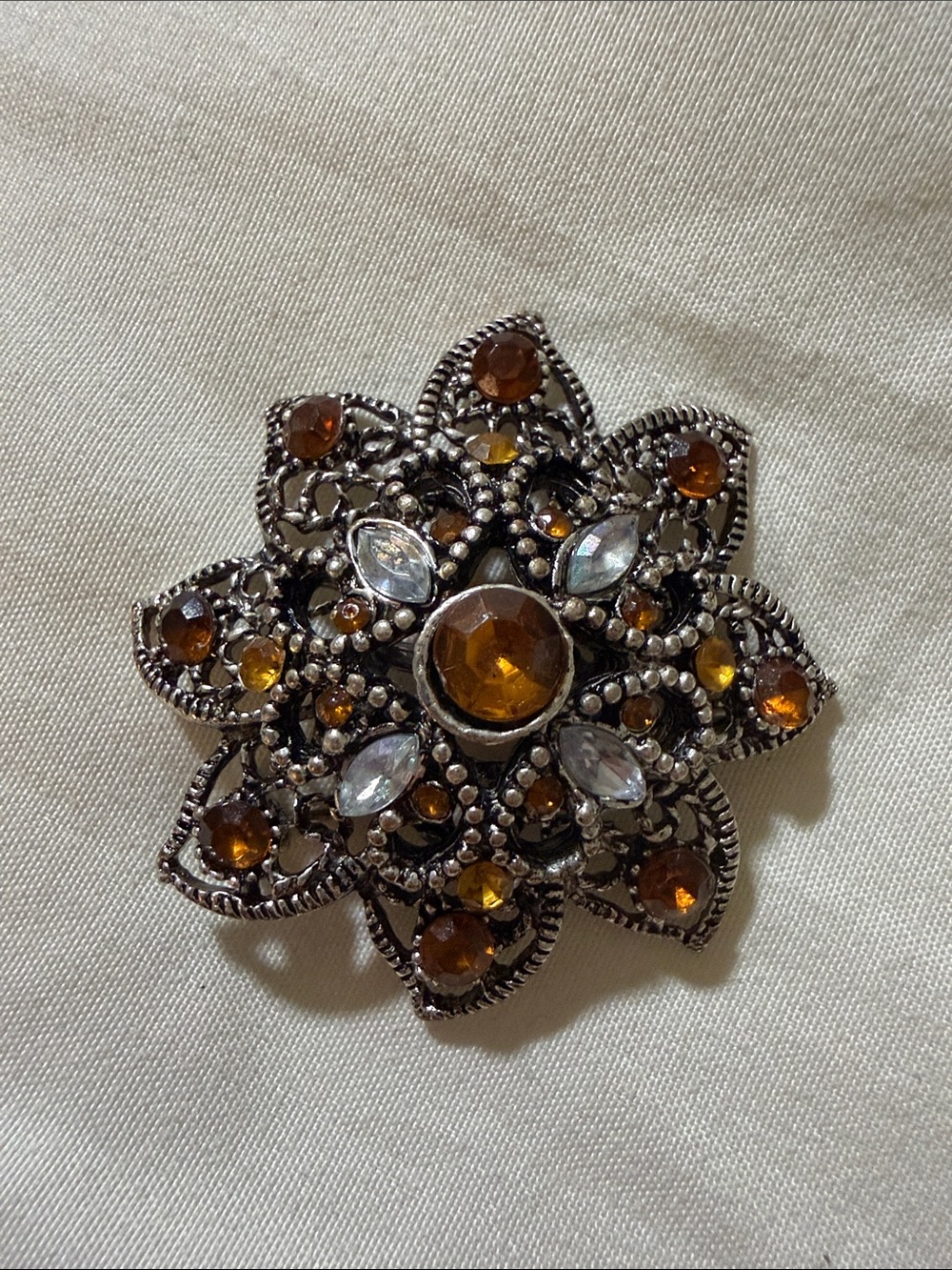 Vintage-Style Amber Crystal Floral Brooch - Women Jewelry